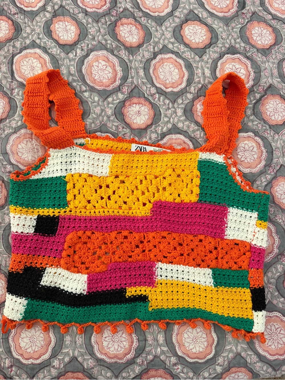 Zara Crochet Patchwork Tank Top - Orange, Yellow, Green, Pink, White, Black